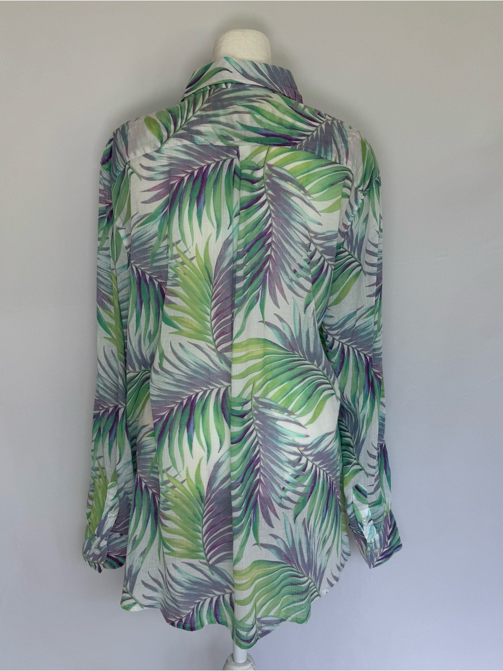 Tommy Bahama Green & Purple Tropical Leaf Button-Down Blouse XL - Picture 4 of 7